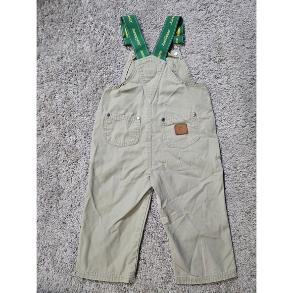 Youth Toddler John Deere Overalls Khaki Green Straps Size 18 month - Picture 2 of 7